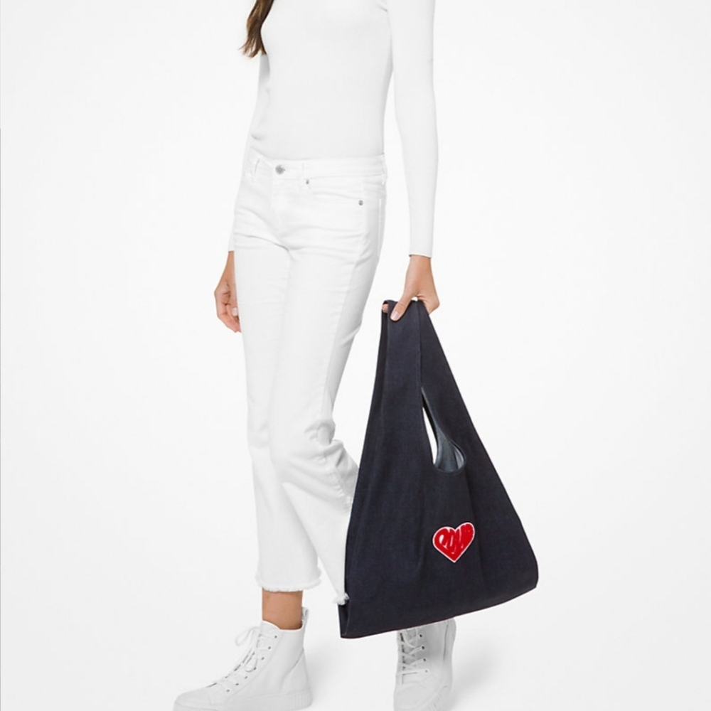 SALE Michael Kors Watch Hunger Stop LOVE Blue Denim Tote 16.5"W X 14"H X4"D NWT - Picture 10 of 10